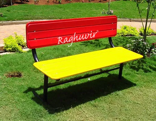 red-yellow plank garden sitting bench