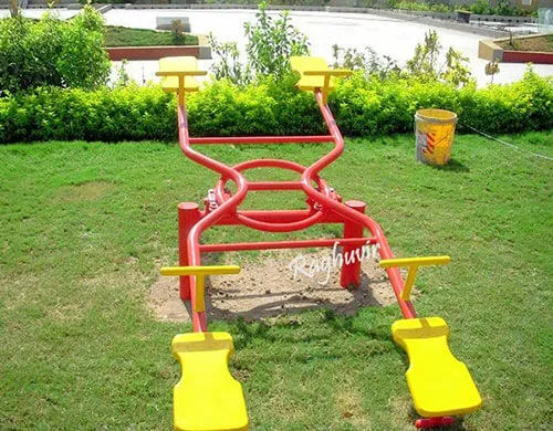 red and yellow 4 seater park see saw